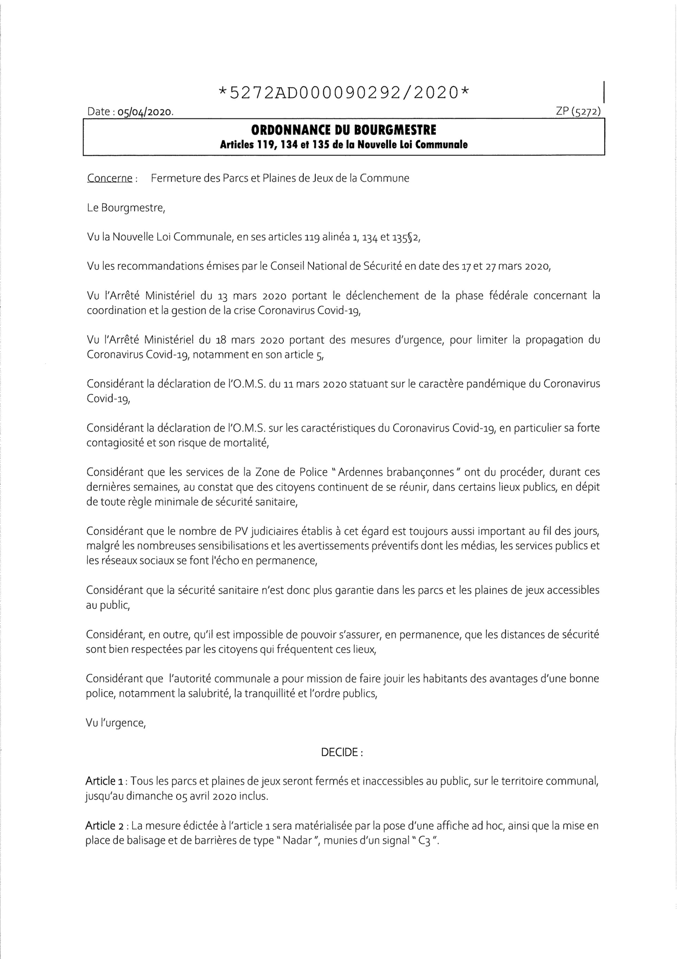 Ordonnance plaines recto